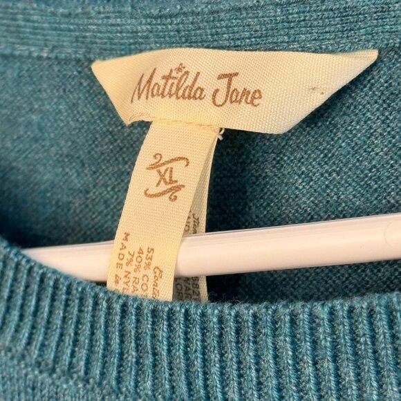 Matilda Jane Striped Sleeve Teal Knit Sweater – Size XL - Picture 6 of 8